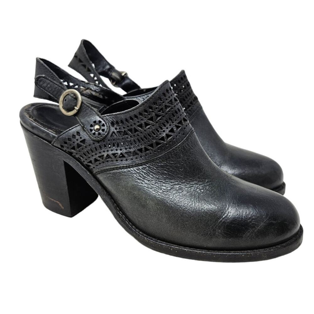Ariat Chaparral 9 Black Leather Sling Back Mule Heel Western Boho Comfort